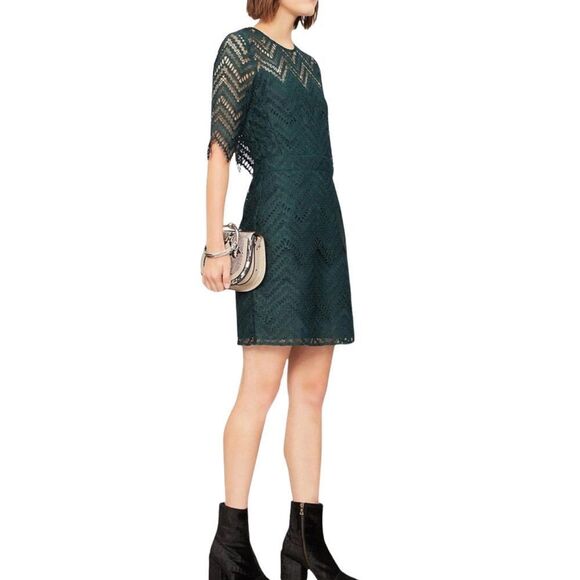 Maje Rosalba Emerald Green Lace Overlay Dress Size 2 | Cocktail Wedding Guest Pa - Picture 1 of 13